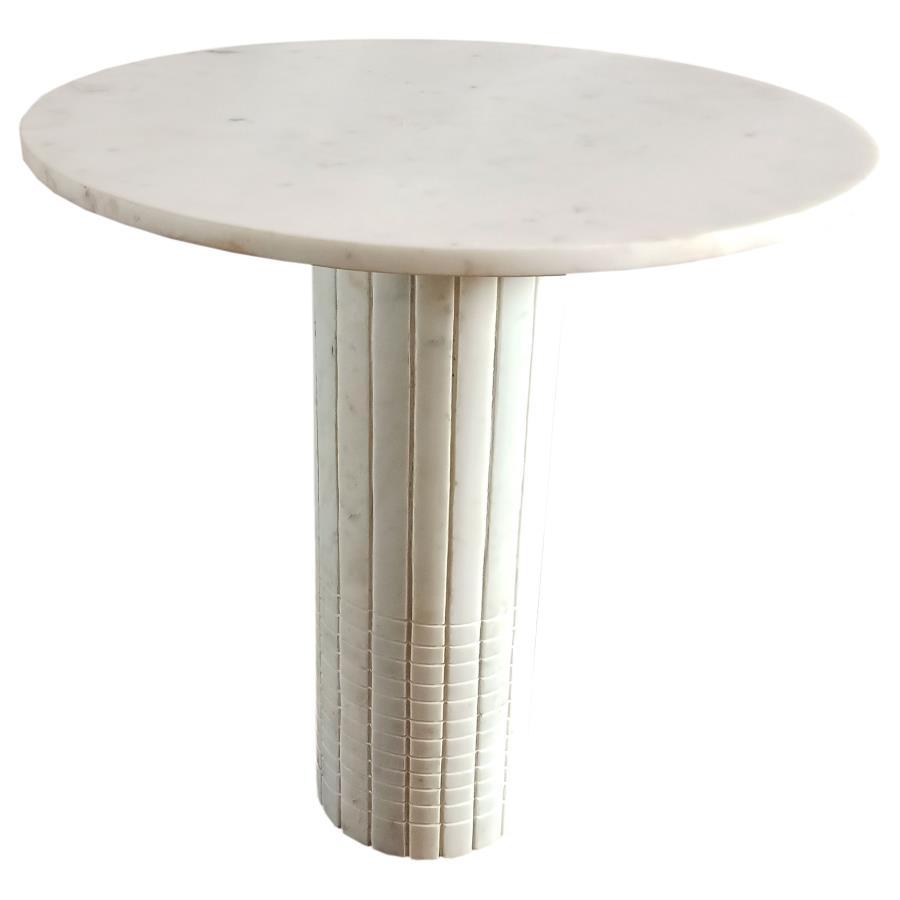 Astoria Round Genuine Marble Side End Table – Elegant White Marble Top with Fluted Pedestal Base, Neoclassical Accent Table for Modern Interiors0