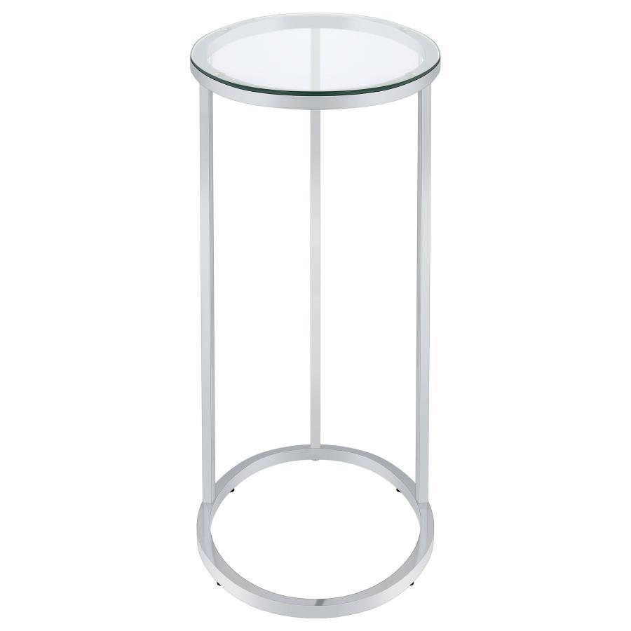 Kyle Oval Glass Top C-Shaped Sofa Side Table – Modern Chrome Accent Table, Sleek Durable Glass, Functional Sofa End Table for Living Room