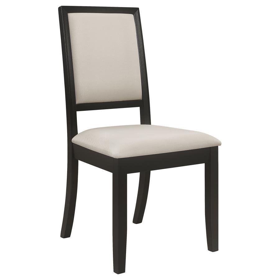 Louise Upholstered Wood Dining Side Chairs Set of 2 - Distressed Black Frame, Creme Chenille Seat, Solid Hardwood, Elegant Sleek Design, Sturdy & Comfortable