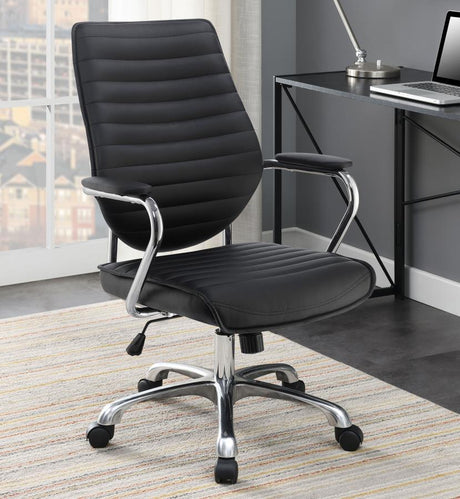 Chase Upholstered Adjustable Home Office Desk Chair – Ergonomic Desk Chair with Padded Seat, Swivel Base, Casters, Armrests, Black