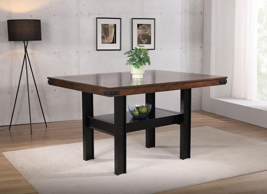 Patterson - Counter Height Dining Table With Mango Oak Finish And Black Base - Rectangular Modern Industrial Table For Kitchen Or Dining Spaces
