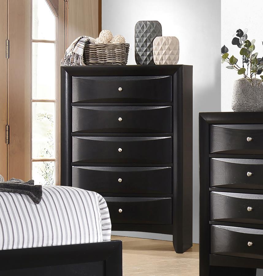 Briana 5-Drawer Bedroom Chest – Black, Solid Tropical Hardwood with Asian Veneer, Spacious Storage, Elegant Chambered Design for Modern Bedroom