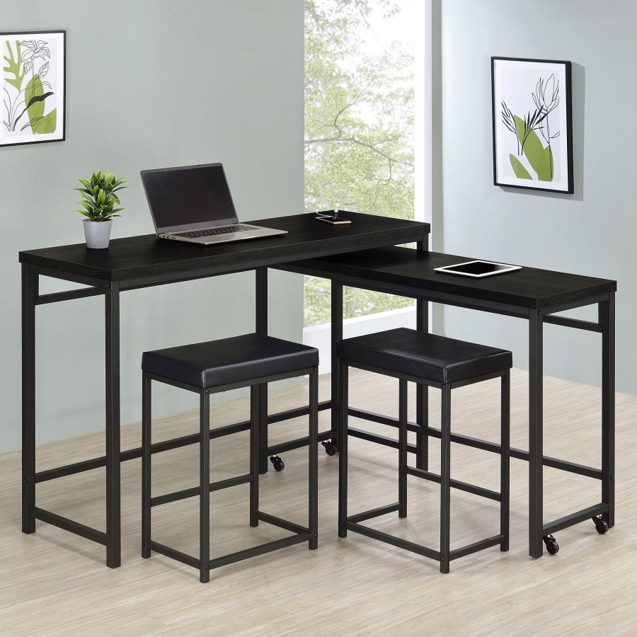 Hawes 4-Piece Multipurpose Counter Height Table Set – Black, USB-Equipped Table, Nesting Side Table on Wheels, Faux Leather Cushioned Stools, 92.63 lb