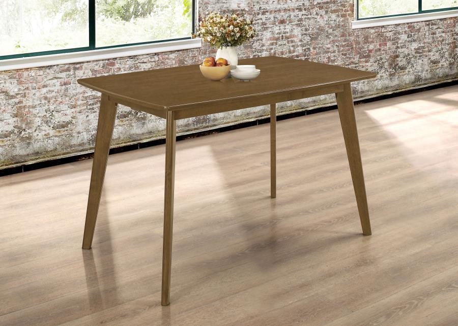 Kersey Rectangular Wood Dining Table – Solid Chestnut Finish, Retro-Inspired Angled Legs, Modern Farmhouse Style, Sturdy Functional Dining Table