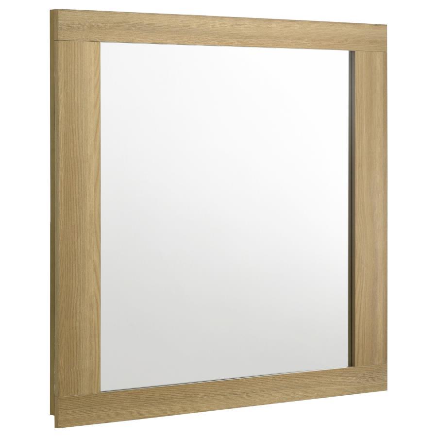 Hyland Dresser Mirror – Natural Finish Bedroom Mirror with Modern Italian Design, Durable Melamine Frame, White Accent Panels, Reflective & Stylish