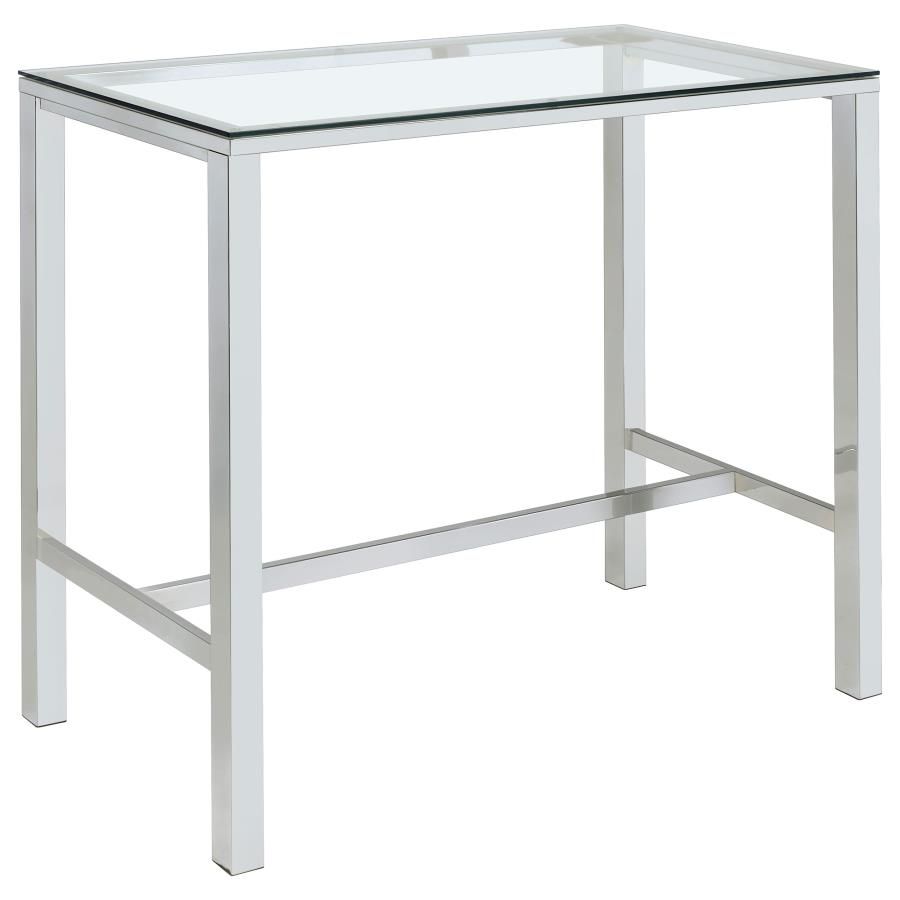 Tolbert Rectangular Glass Top Pub Bar Table in Chrome – Modern Home Bar Table with Sleek Design, Sturdy Metal Frame, and Contemporary Appeal