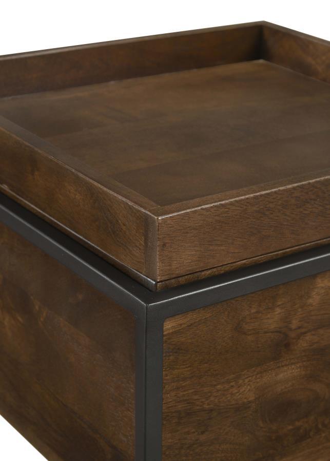 Ondrej Square Accent Side Table with Removable Tray – Dark Brown Mango Wood Top, Gunmetal Iron Frame, Storage Cube, Multi-Purpose Side Table for Compact Spaces