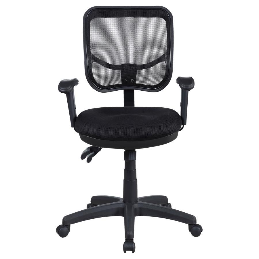 Rollo Upholstered Adjustable Ergonomic Office Chair – Black Mesh Back, Breathable Comfort, Swivel Base with Casters for Home or Business Workspace