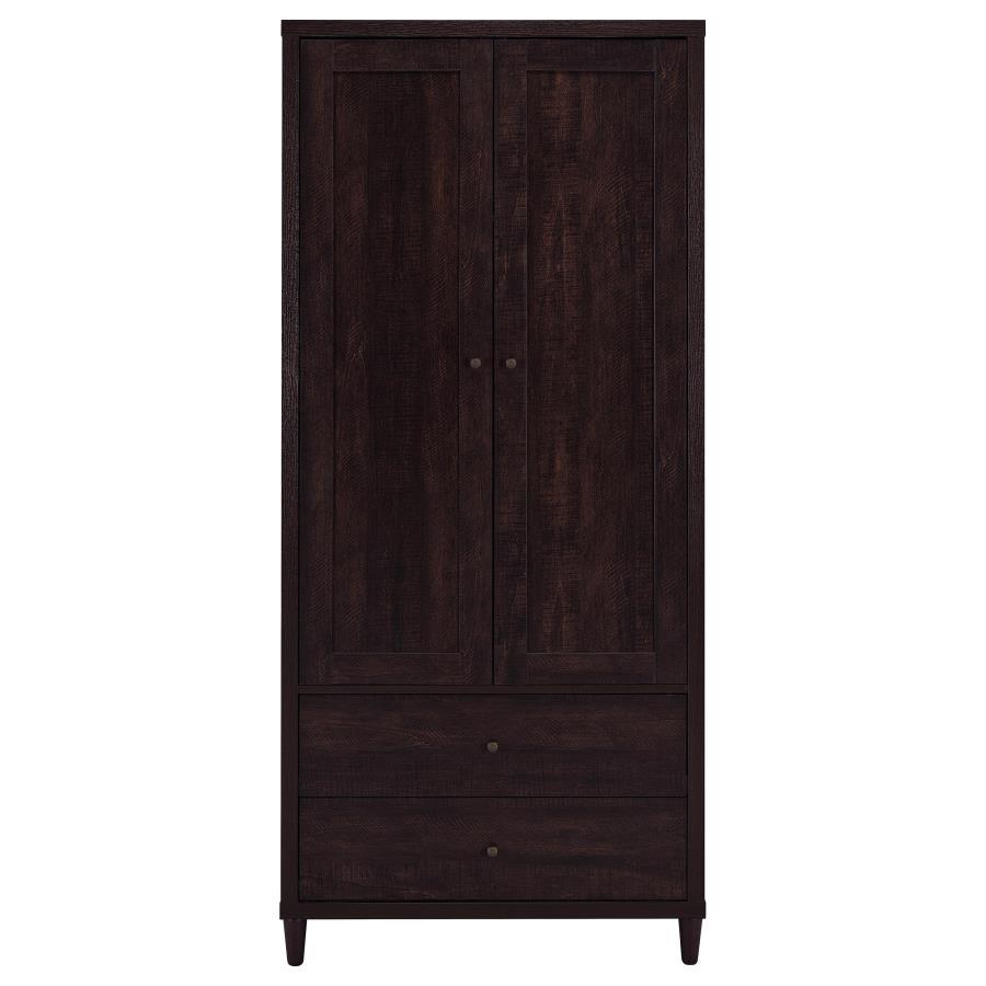 Wadeline 2 Door Tall Accent Storage Cabinet in Rustic Tobacco, Large Floor Cabinet with Drawers, Pantry or Living Room Organizer, Contemporary Rustic