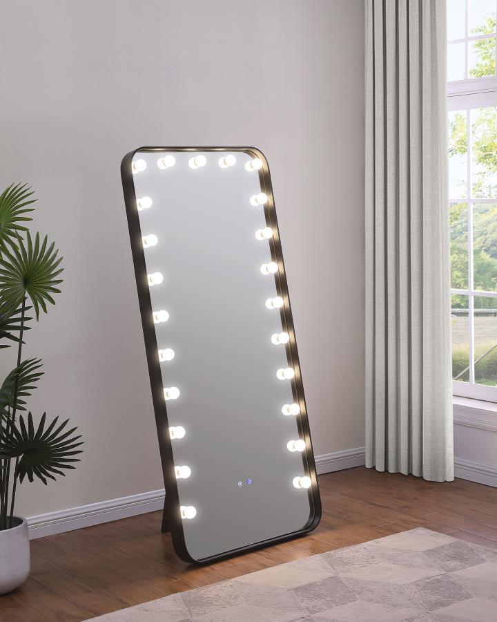Canton LED Standing Mirror with Bluetooth Speakers – Black Metal Frame, Hollywood Globe Lights, Tall Full-Length Mirror for Bedroom or Dressing Area