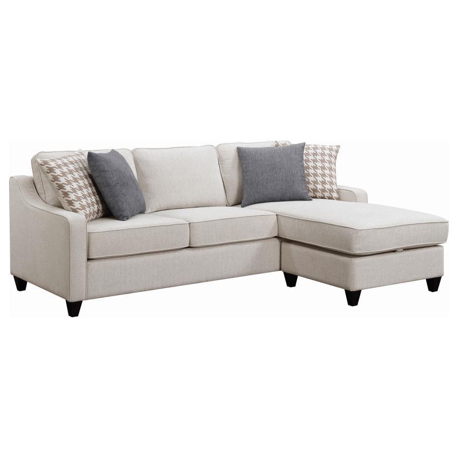 Mcloughlin Upholstered Sloped Arm Sectional Sofa in Platinum Fabric with Tapered Wood Feet, Transitional L-Shaped Living Room Seating