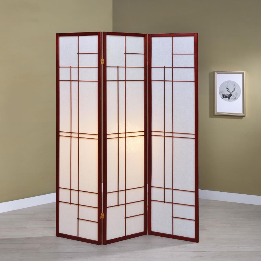 Katerina – 3-Panel Folding Shoji Room Divider Screen in Cherry Finish, Lightweight Privacy Partition with Translucent Panels