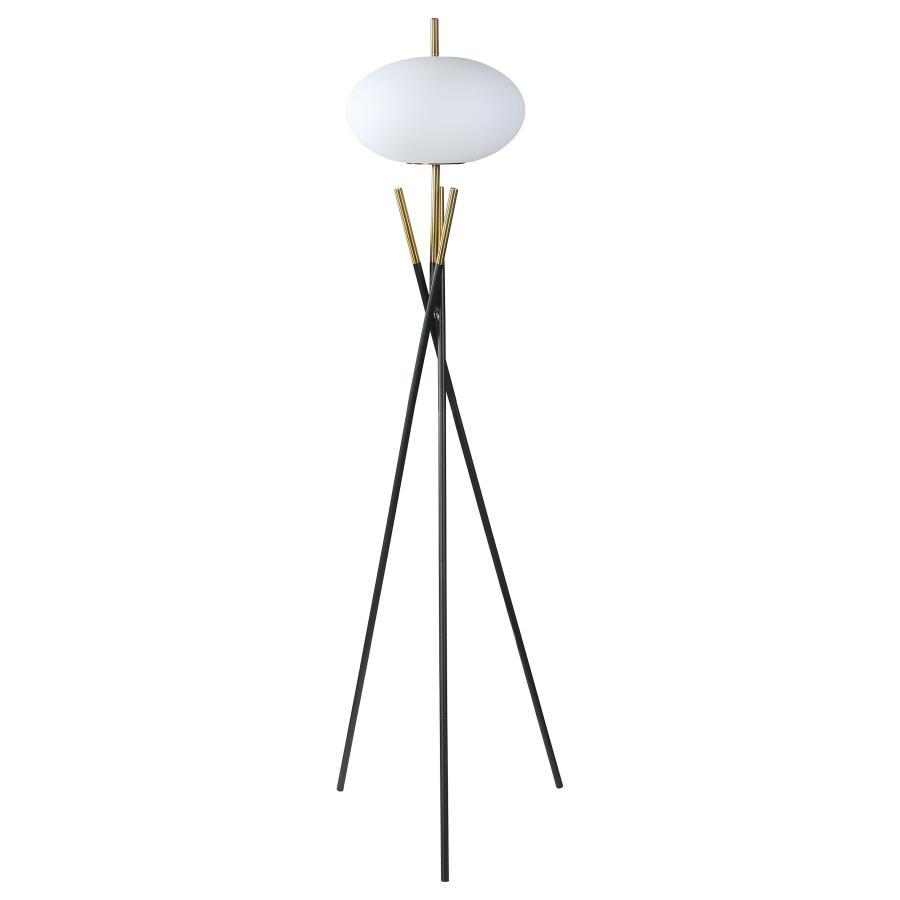 Layton White Orb Shade Tripod Floor Lamp with Frosted Globe Shade, Black & Gold Metal Base, Modern Lighting for Living Room or Bedroom