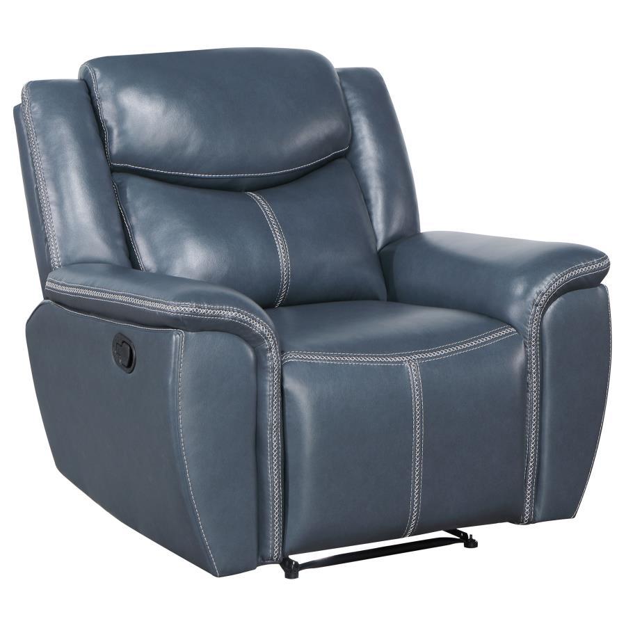 Sloane Upholstered Padded Arm Recliner Chair – Faux Leather Upholstery, Spacious Design, Seamless Recline Mechanism – Blue