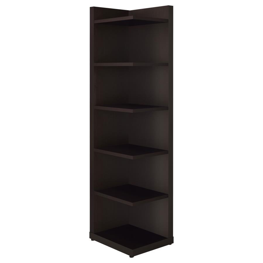 Alder - 6-Shelf Corner Bookcase - Cappuccino Finish, Space-Saving Vertical Storage for Books, Décor, and Display, Modern Durable MDF Design
