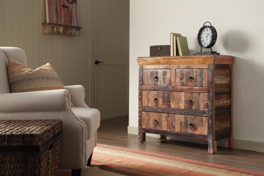 Harper 4-Drawer Solid Reclaimed Wood Accent Cabinet – Rustic Brown Finish, Durable Acacia and Teak Construction, Storage Cabinet for Living Room & Bedroom
