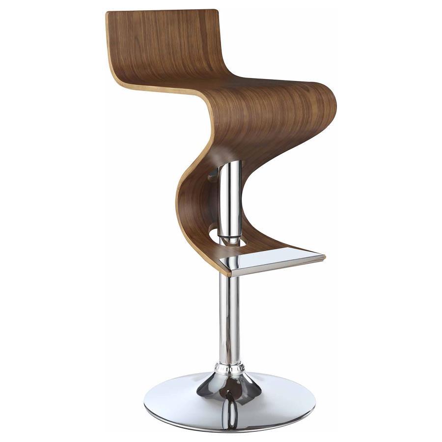 Covina Adjustable Bar Stool – Walnut Wood Seat with Chrome Base, Contemporary Modern Design, Ergonomic Support and Height Adjustable for Kitchen or Home Bar