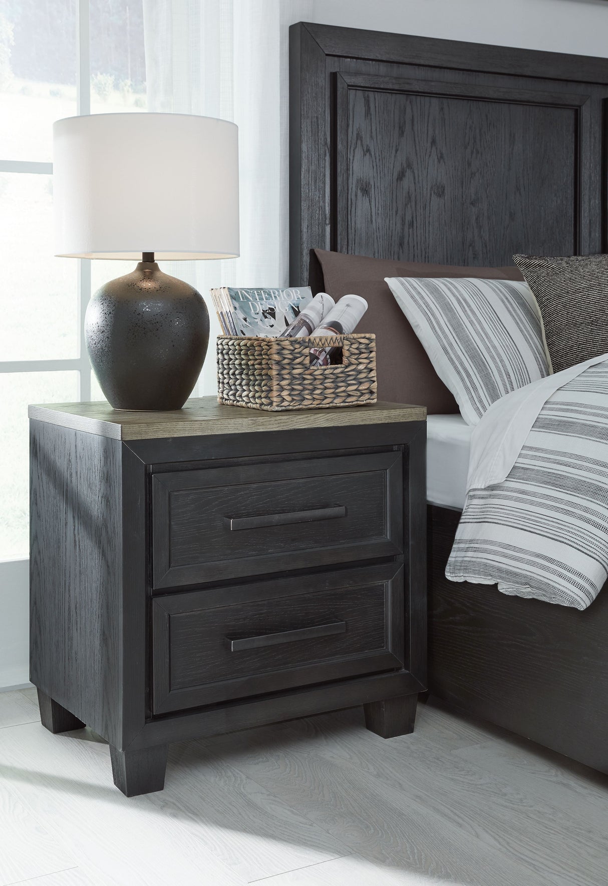 Foyland - Two Drawer Night Stand - Black / Brown