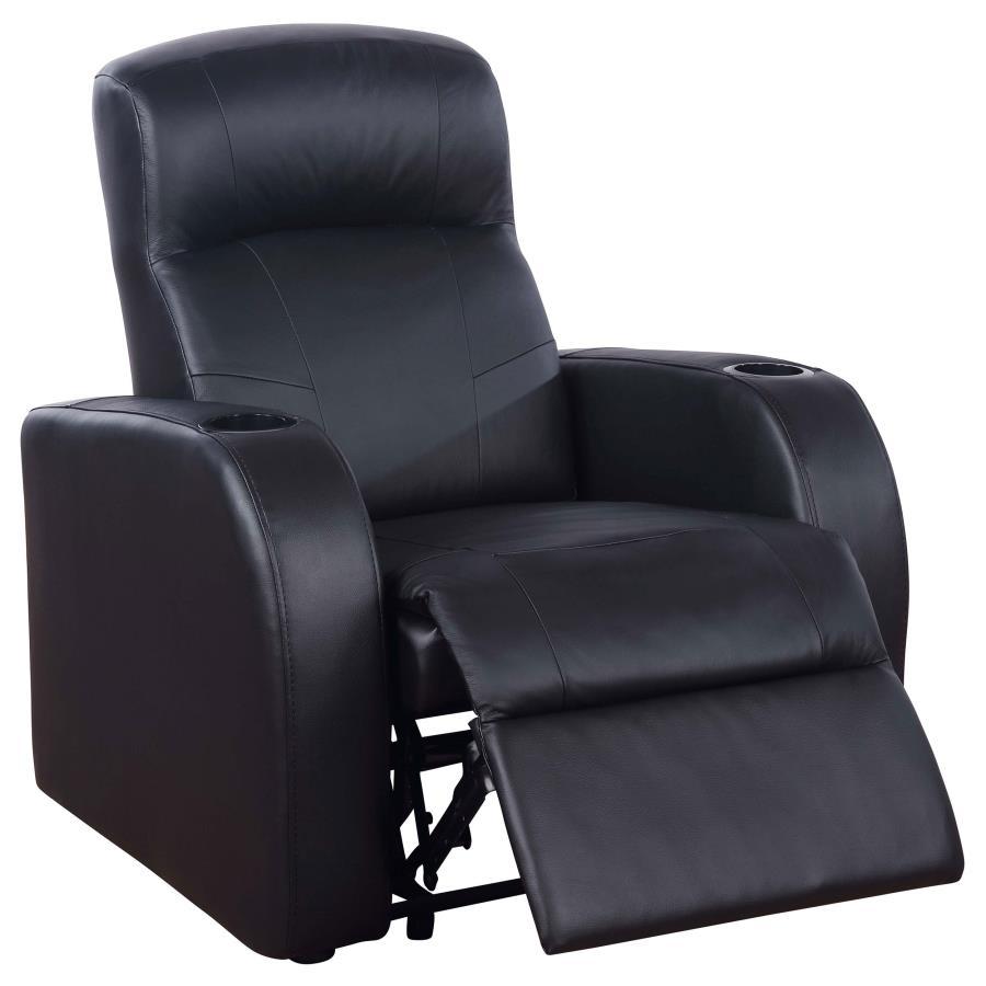Cyrus Upholstered Track Arm Recliner – Black, High Back Cushion, Rounded Edges, Modern Home Theater Chair, Comfortable Movie Night Seating