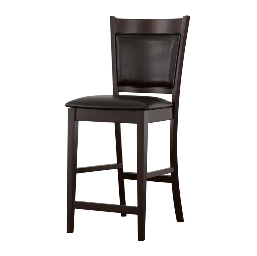 Jaden Upholstered Counter Chair Set of 2 in Black and Espresso – Sleek Counter Height Dining Chairs with Leather-Like Seat & Durable Wooden Frame