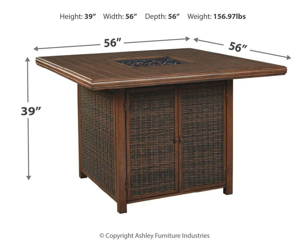 Paradise Trail - Square Bar Table w/Fire Pit - Medium Brown