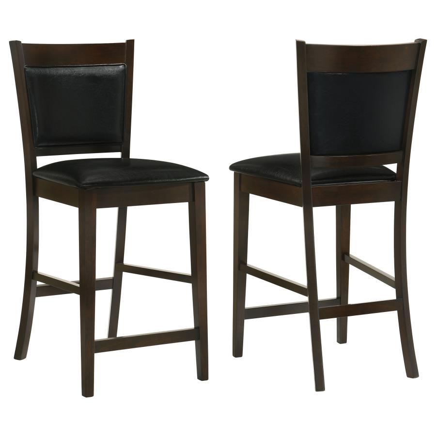Jaden Upholstered Counter Chair Set of 2 in Black and Espresso – Sleek Counter Height Dining Chairs with Leather-Like Seat & Durable Wooden Frame