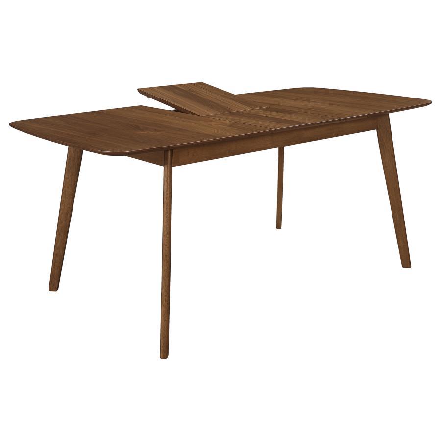 Redbridge Extension Leaf Dining Table – Natural Walnut Mid-Century Modern Wood Table with Expandable Design, Stylish Curves for Casual or Formal Dining