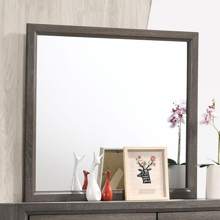 Watson Dresser Mirror – Gray Oak Mid-Century Modern Design, Square Frame, Oak Grain Finish, Sleek Silhouette, Bedroom & Vanity Wall Mirror