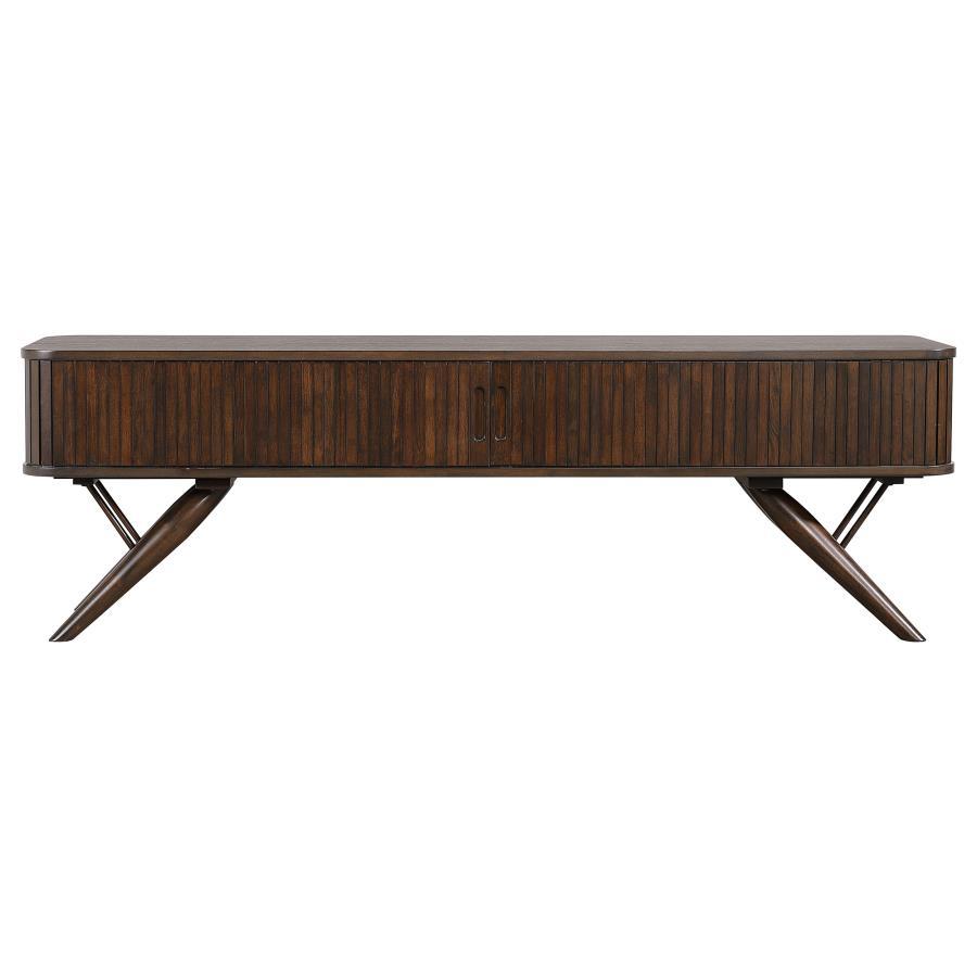 Valna Wood TV Stand With Sliding Doors – Walnut, Mid-Century Modern 71" Entertainment Console for TVs Up to 80 Inches