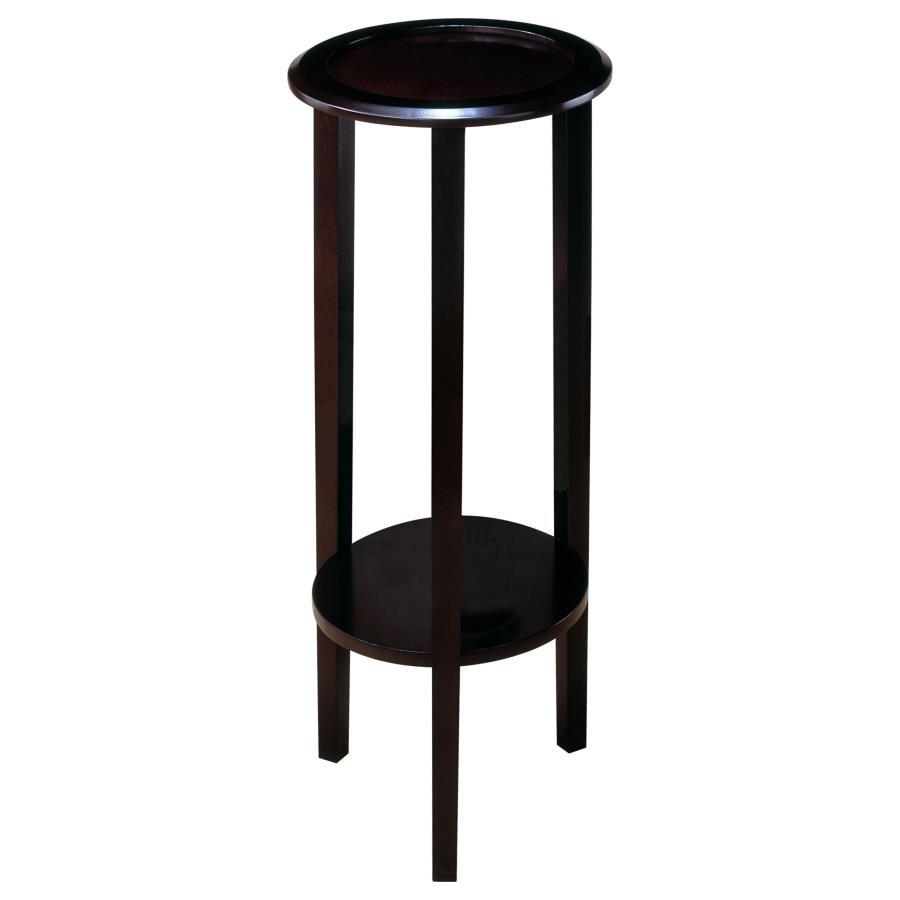 Kirk 1-Shelf Round Wood Plant Stand Side Table – Espresso Finish, Hardwood and Engineered Wood, Compact Round Accent Table for Living Room, Entryway