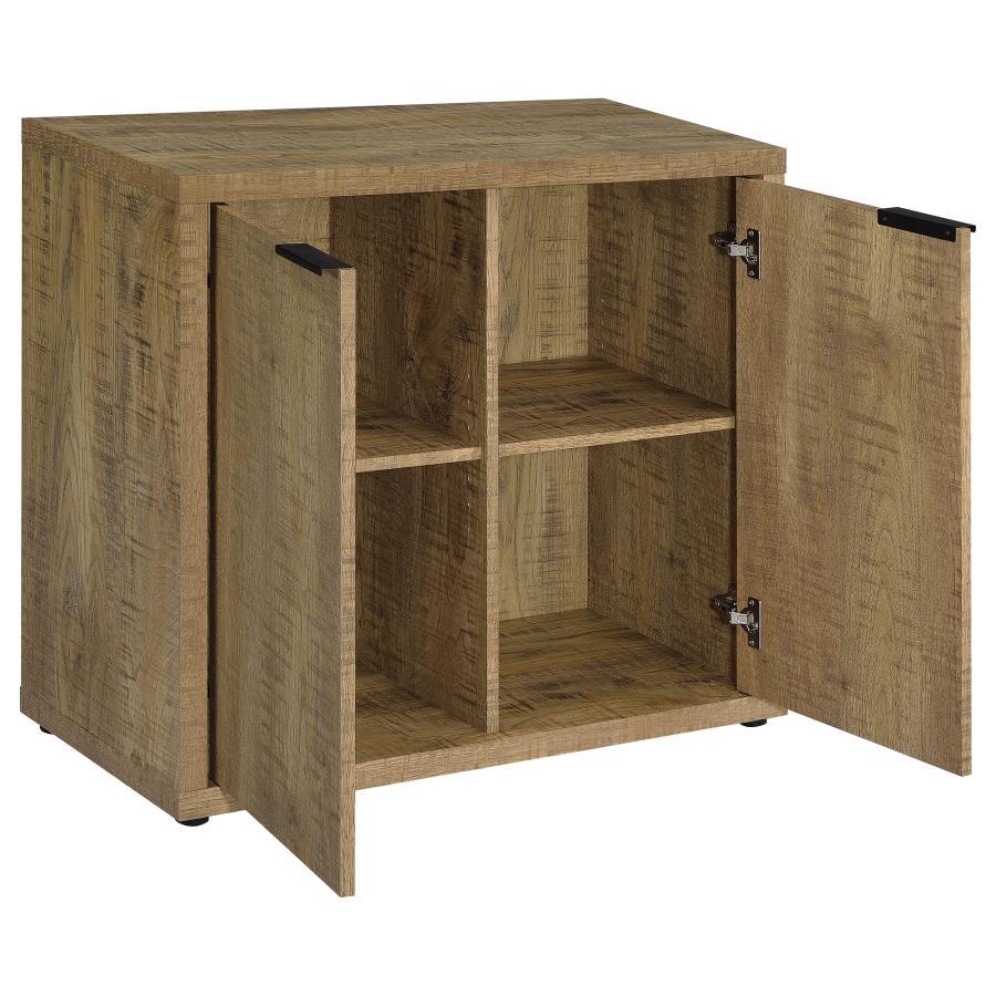 Pepita 2-Door Engineered Wood Accent Cabinet – Mango Brown Finish, Rustic Industrial Design, Adjustable Shelves, Central Divider, Compact Storage