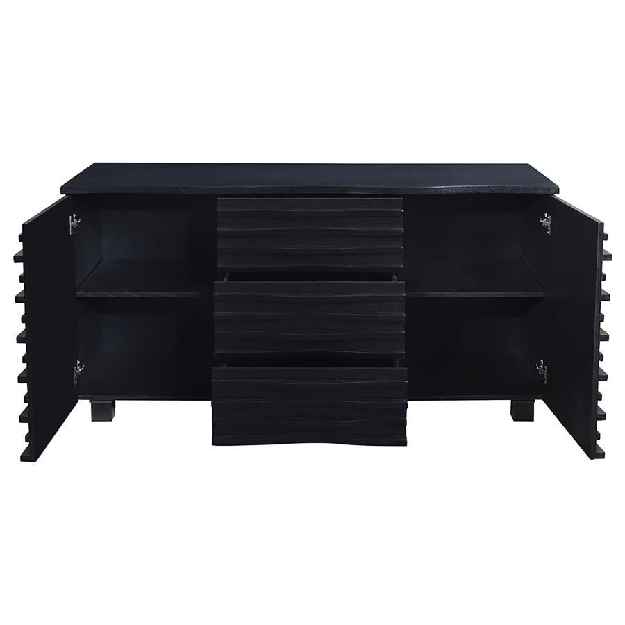Stanton 3-Drawer Sideboard Buffet Storage Cabinet - Black Finish with Spacious Shelves and Drawers for Modern Dining Room Organization