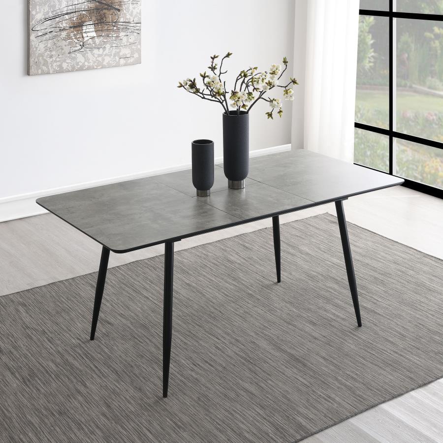 Horizon Butterfly Leaf Extension Dining Table in Gray – Modern Two-Tone Table with HD Melamine Top, Black Powder-Coated Legs & Extendable Butterfly Leaf