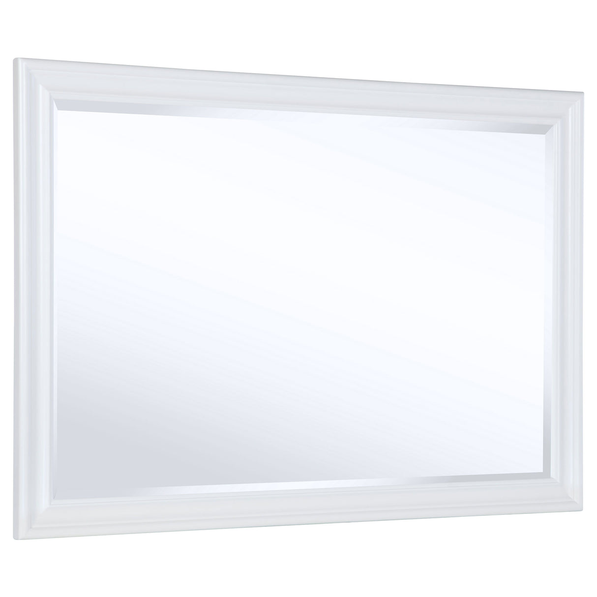 Bexhill Dresser Mirror in White – Modern Framed Mirror with Beveled Glass, Horizontal Design, Molded-Style Frame, Elegant Coastal Accent for Bedroom