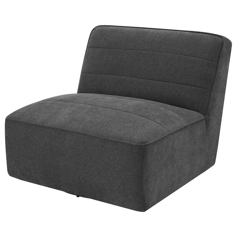 Cobie Upholstered Armless Swivel Chair – Plush Faux Sheepskin Accent Seating, 360° Rotating Base, Retro-Inspired Horizontal Channeling, Dark Charcoal