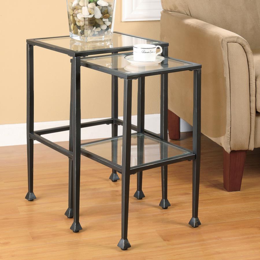 Leilani 2-Piece Glass Top Nesting Table Set – Black Powder-Coated Metal Frame, Tempered Glass, Modern Accent and Side Tables