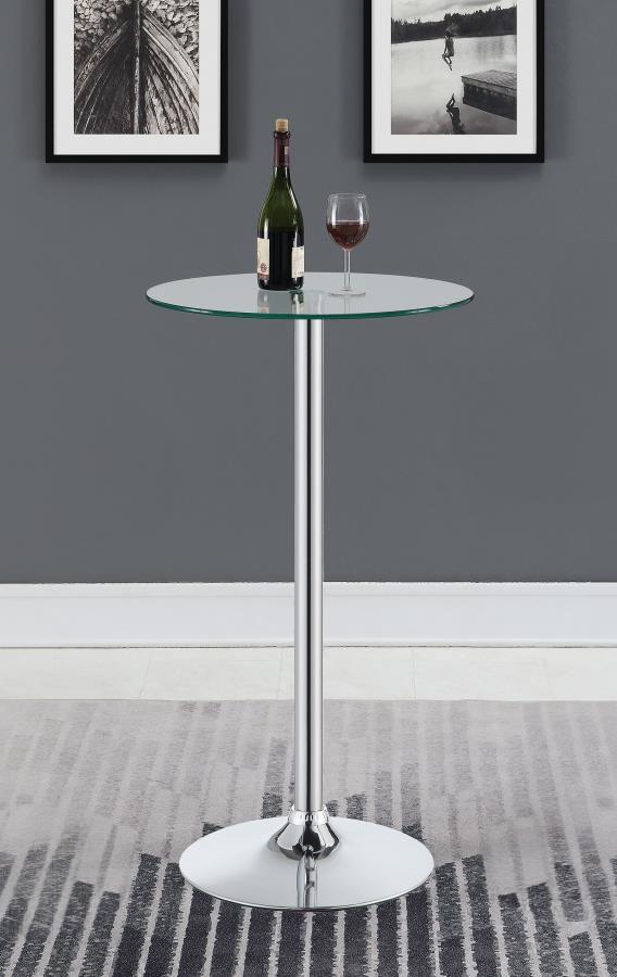Abiline Round Glass Top Bistro Bar Table – Chrome Pedestal, Tempered Glass Surface, Sleek Contemporary Design, Ideal for Kitchen or Lounge