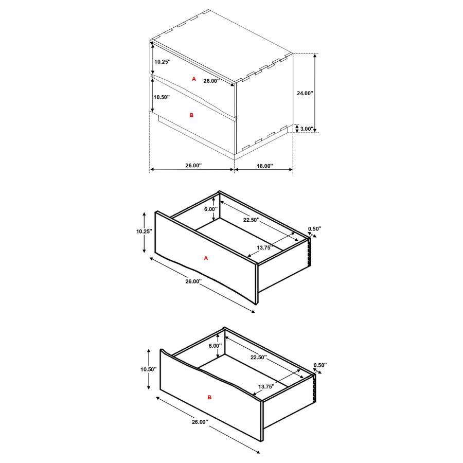 Winslow 2-Drawer Nightstand - Smokey Walnut, Artsy Asymmetrical Drawer Design, Modern Edge, Sturdy Wood Construction, Bedroom Storage Table