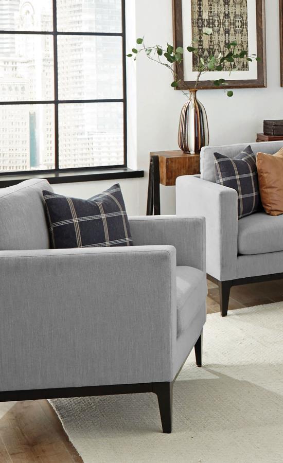 Apperson Upholstered Track Arm Accent Chair – Light Gray Fabric Modern Living Room Seating with Plush Cushions and Stylish Contemporary Comfort