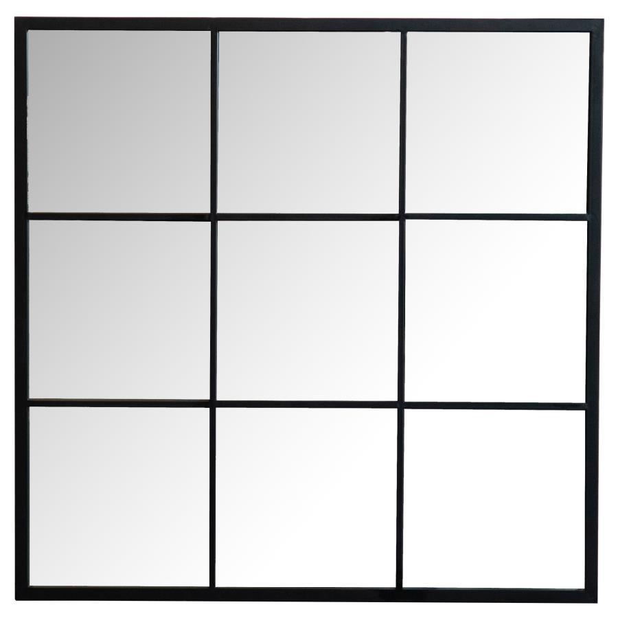 Quetzal Square Window Pane Wall Mirror in Black – French-Inspired Grid Mirror with 9 Panels, Classic Windowpane Design, Decorative Accent for Walls