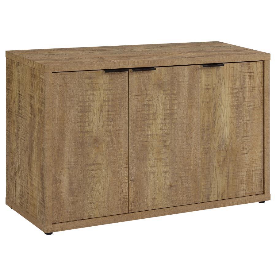 Pepita 3-Door Engineered Wood Accent Cabinet – Mango Brown Rustic Finish, Industrial Hardware, Adjustable Shelves, Modern Storage for Living Room