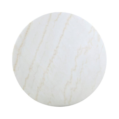 Kella Round Marble Top Dining Table – White Marble with Brass Pedestal Base, Geometric Modern Design for Chic Contemporary Dining Spaces