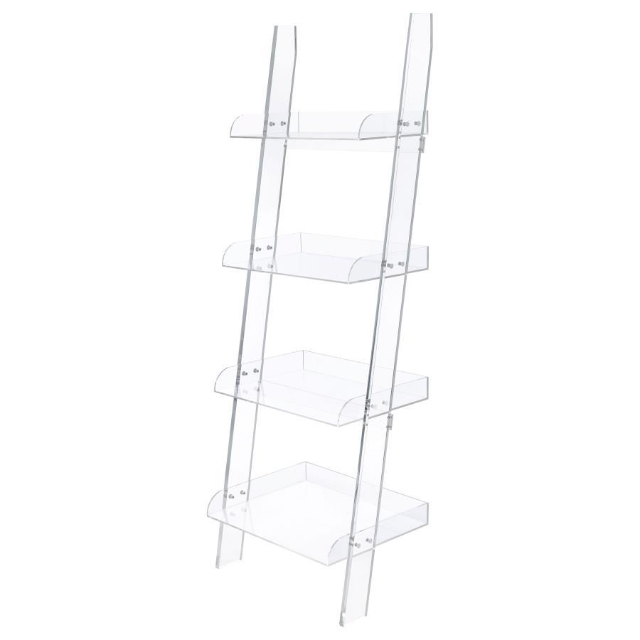 Amaturo - 4-Shelf Acrylic Ladder Bookshelf in Clear – Modern Display Shelf for Books, Décor, Multimedia, and Stylish Home Organization