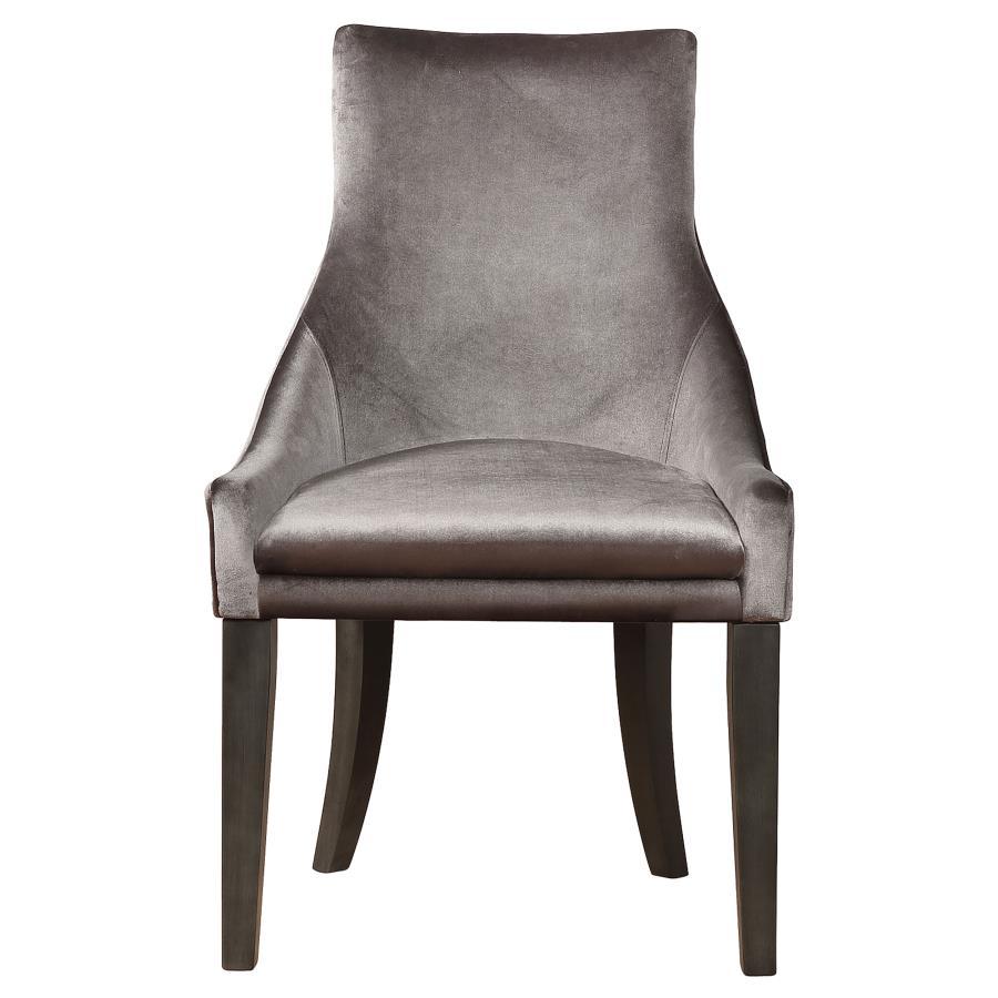 Phelps Velvet Upholstered Dining Side Chair Set of 2 – Gray Fabric with Dark Charcoal Wood Legs, Padded Seat, Sloped Molded Base, Transitional Elegance