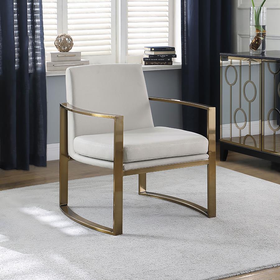 Cory - Upholstered Arched Arm Accent Chair – Modern Leatherette Chair with Padded Cushioning, Brushed Bronze Accents, and Stylish Living Room Seating