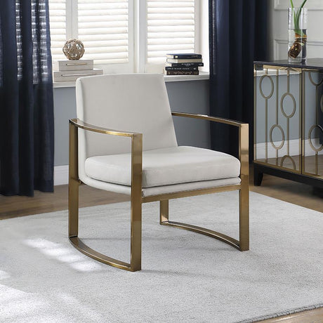 Cory - Upholstered Arched Arm Accent Chair – Modern Leatherette Chair with Padded Cushioning, Brushed Bronze Accents, and Stylish Living Room Seating