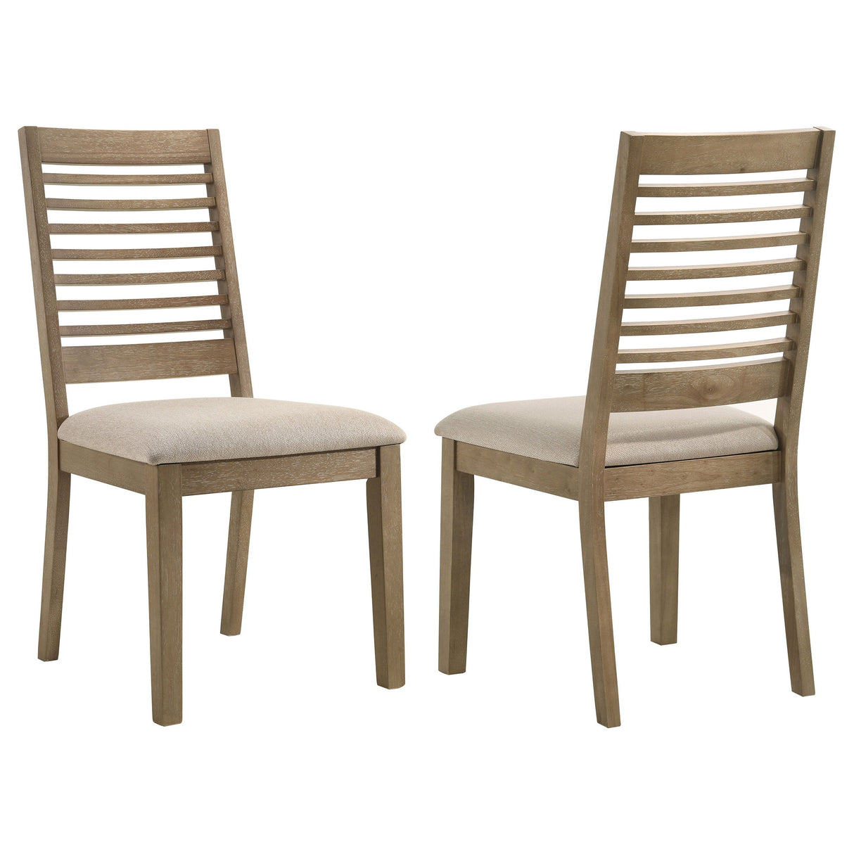 Scottsdale Wood Dining Side Chair Set of 2 – Washed Brown Ladderback Chairs with Padded Latte Upholstery, Foam Cushions, Modern Farmhouse Style