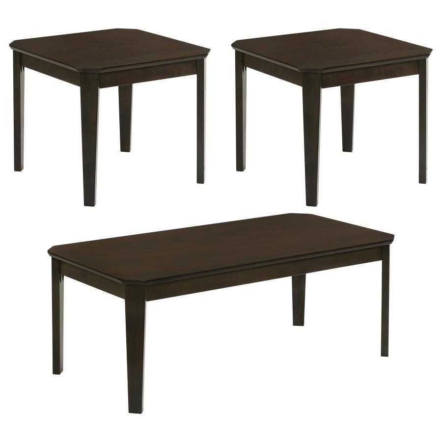 Amaro - 3 Piece Coffee And End Table Set – Dark Brown, Rubberwood Construction with Notched Corners & Tapered Legs for Compact Living Spaces