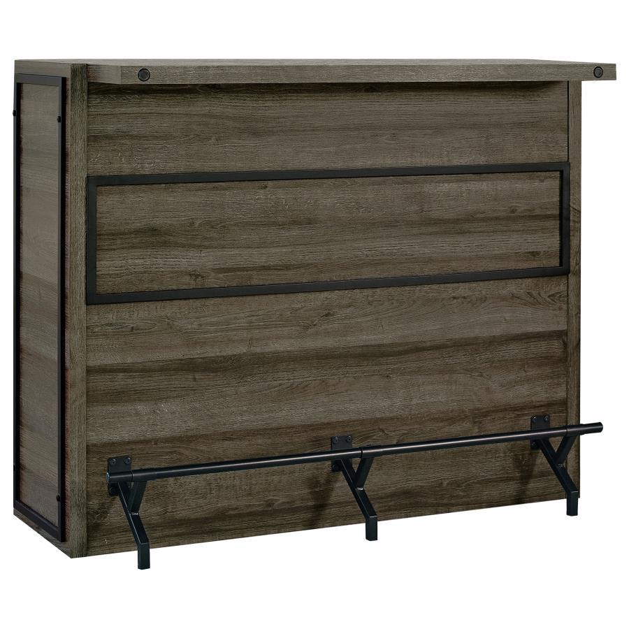 Joe 5-Shelf Composite Wood Home Bar Wine Cabinet – Aged Oak Finish with Stemware Racks, Metal Footrest, Rustic Style for Entertaining & Storage