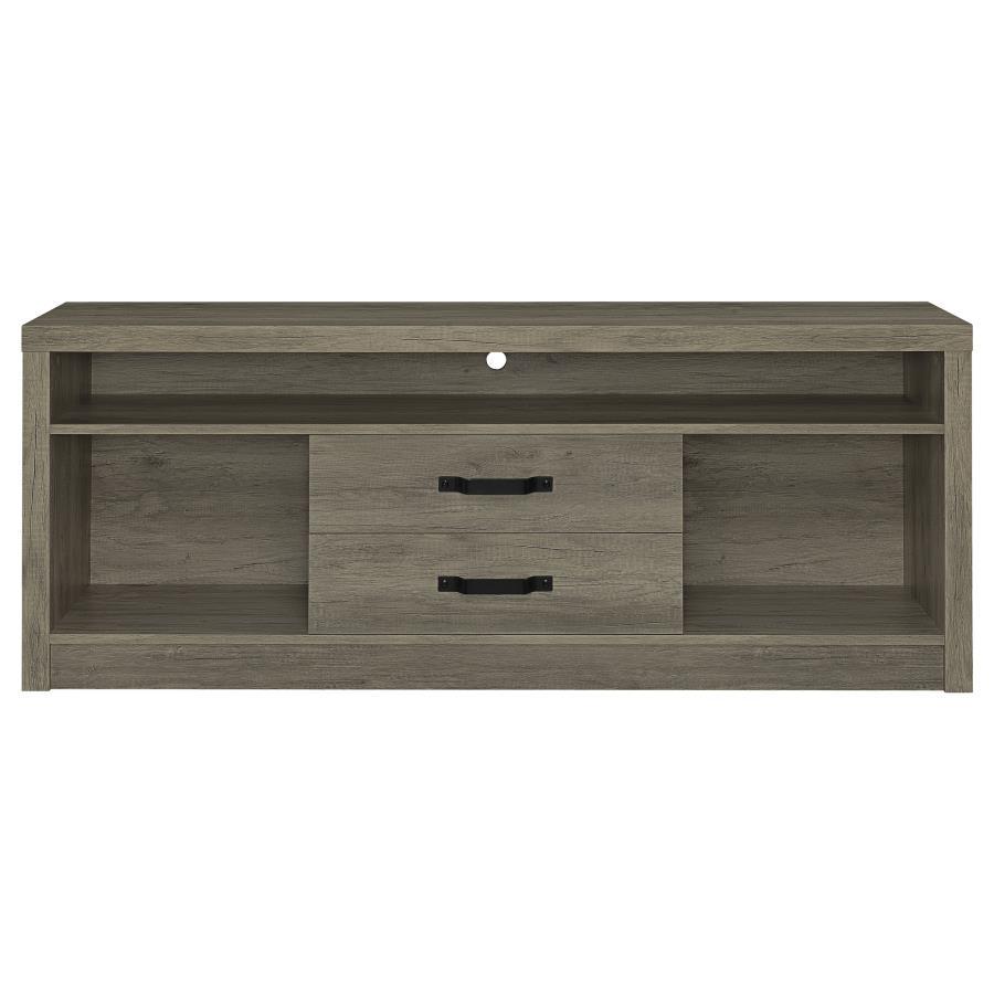 Burke 2-Drawer Engineered Wood TV Stand – Gray Driftwood, Modern Media Console with Open Shelves, Slide-Out Storage Drawers, Contemporary Living Room